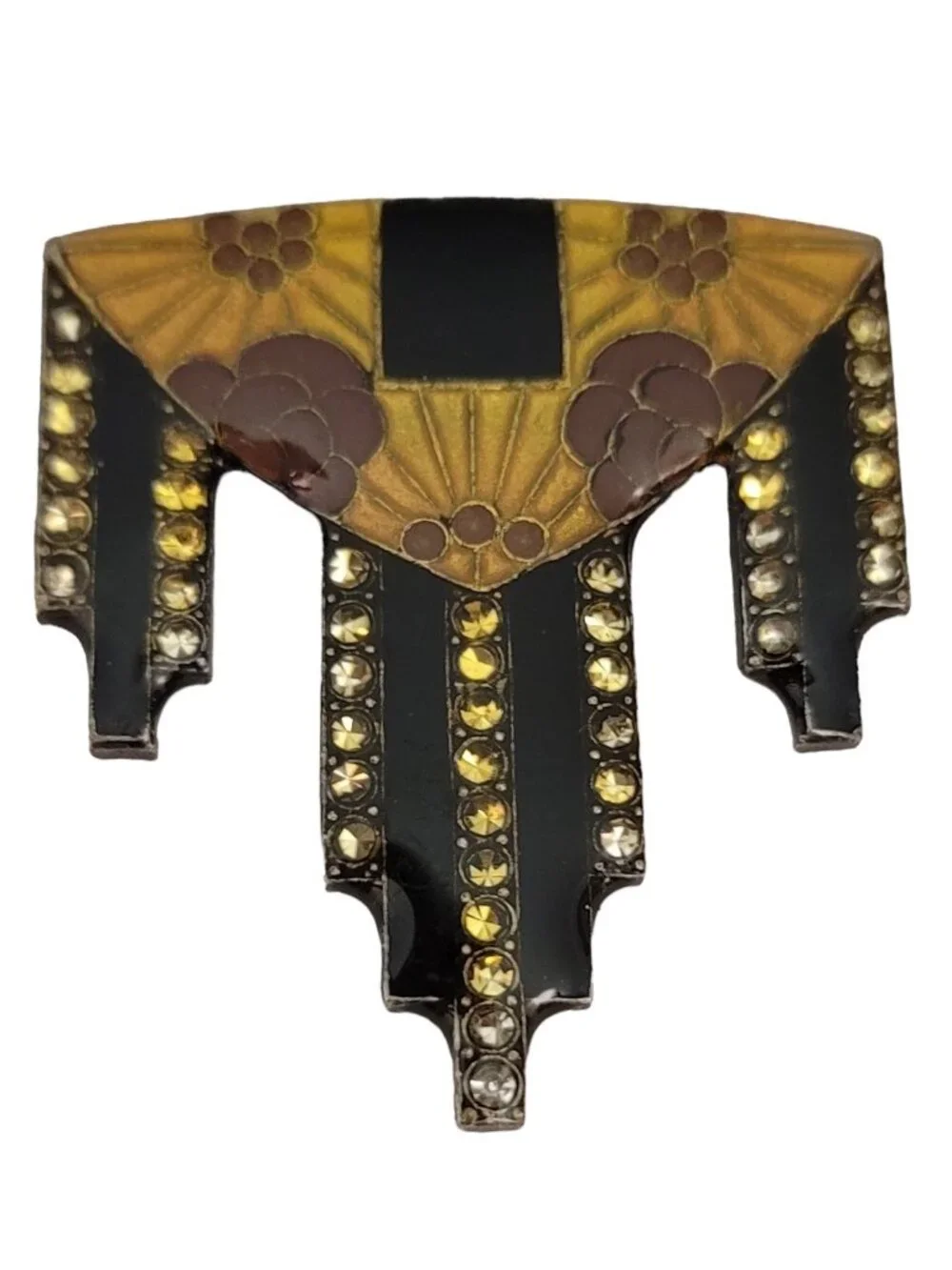 Bex Style Trombone Class Rhinestone Enamel Art Deco Brooch Pin Unsigned